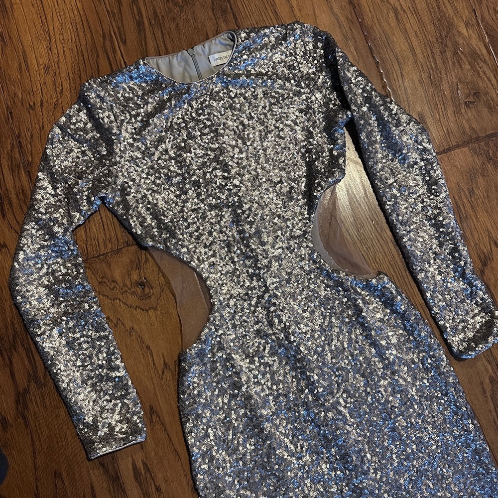 Dress the Population Silver Sequin Gown XS
